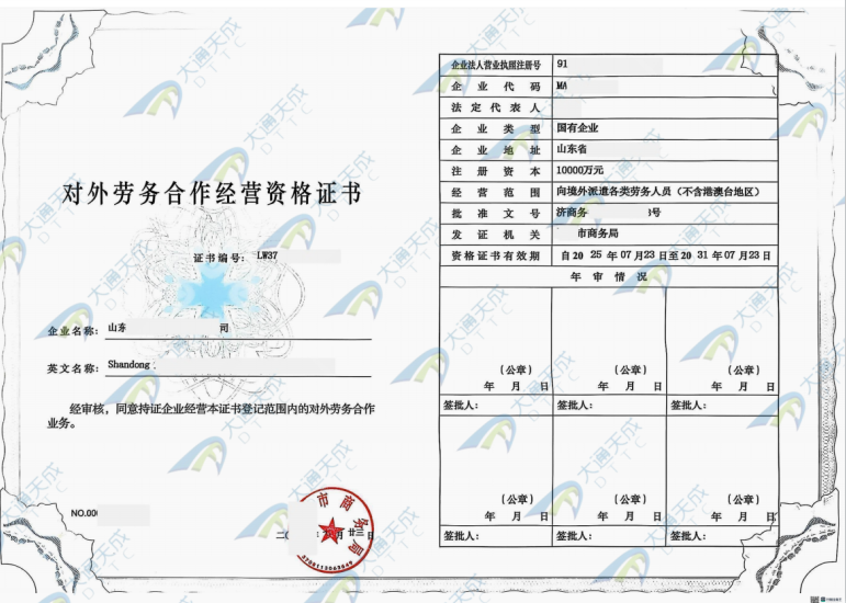 对外劳务合作经营资格证书办理案例